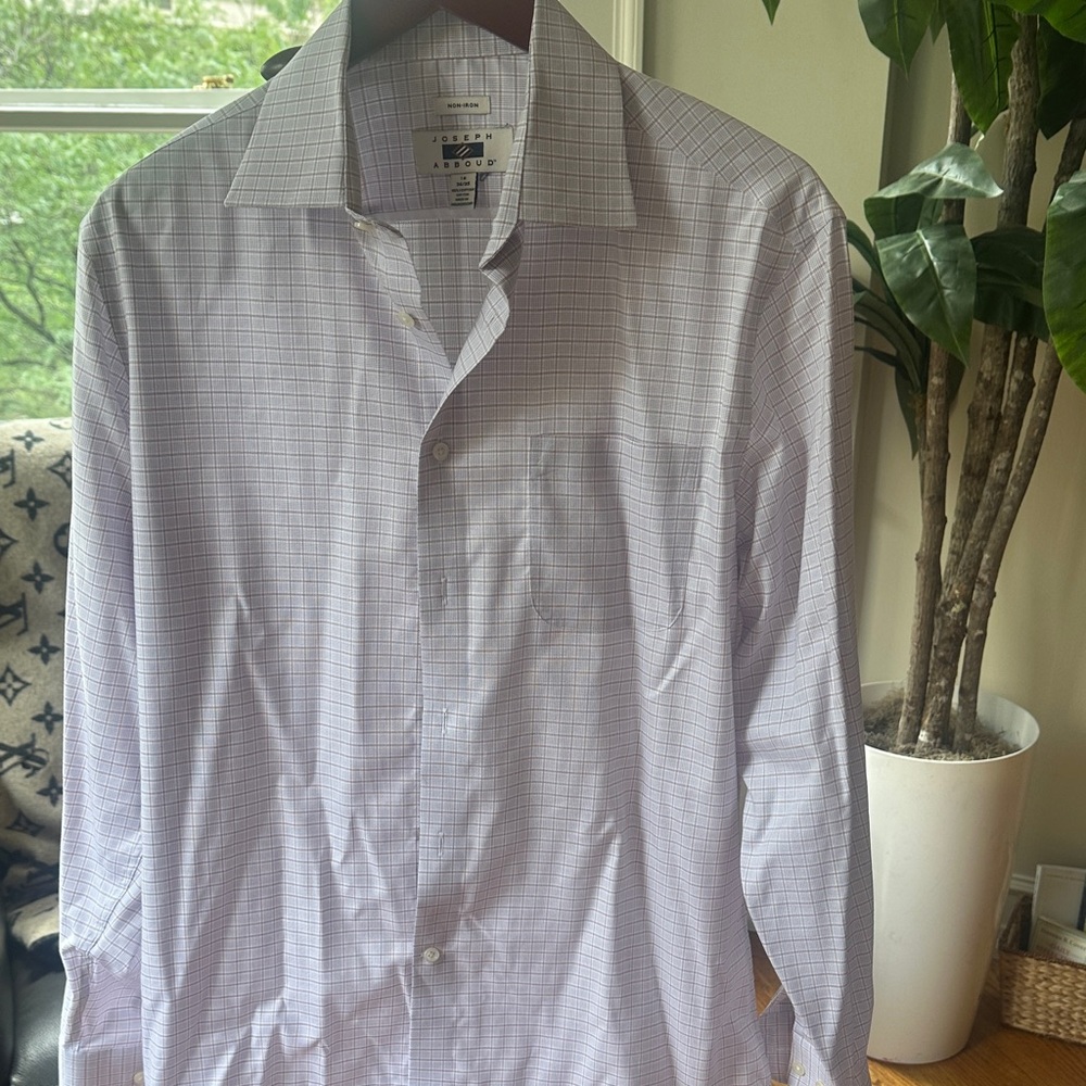 Joseph Abboud Men's Non-Iron Shirt - White and Brown Check
